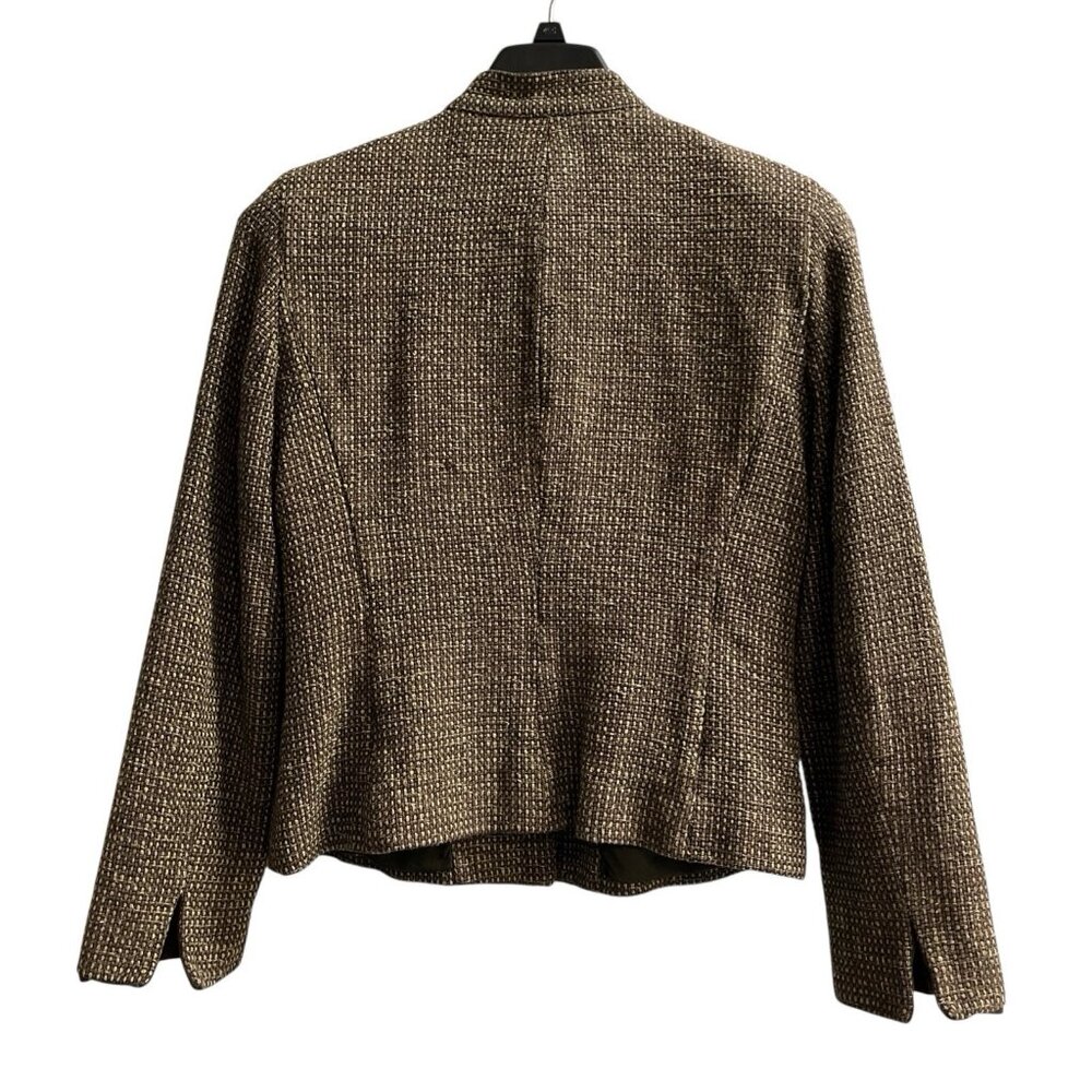Doncaster Jacket Womans 10 Brown Woven Silk Tweed Blazer‎ Cropped  Dark Academia - Picture 2 of 13